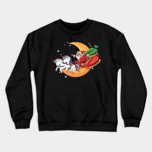 Santa Sloth On Sleigh with Unicorns Crewneck Sweatshirt